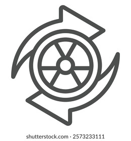 Arrows with radioactivity seal line icon, atomic energy concept. Vector graphics. Radiation danger renew refresh sign on white background, outline style icon for mobile or web design