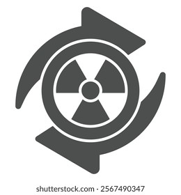 Arrows with radioactivity seal solid icon, atomic energy concept. Vector graphics. Radiation danger renew refresh sign on white background, glyph style icon for mobile or web design