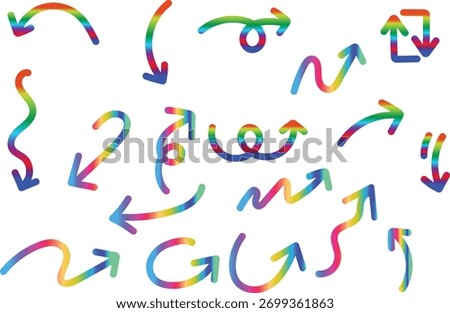 Arrows rainbow directional set vector illustration