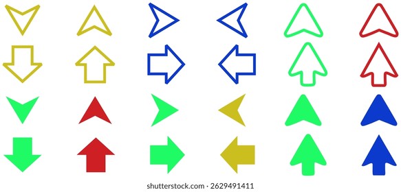 Arrows Realistic device multi coloured pointers mouse cursor ui icons Black and white red and blue green arrow interface symbols isolated vector set Business and navigation objects
