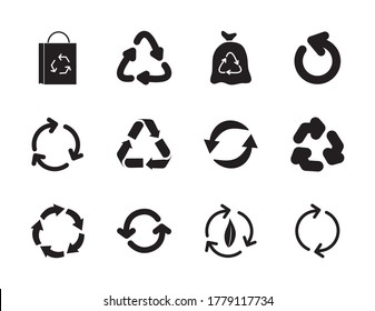 arrows and recycle icon set over white background, silhouette style, vector illustration