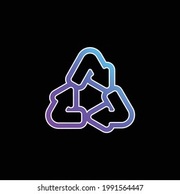 Flechas Reciclaje de icono de vector de gradiente azul contorno de triángulo
