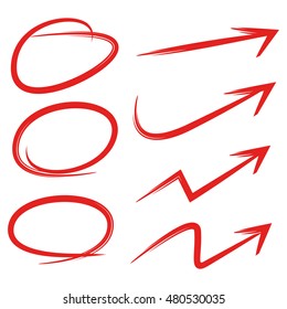 arrows, and red circle markers