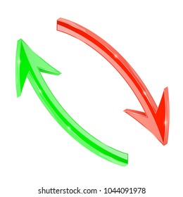Arrows. Red and green 3d arrows in circular motion. Refresh or recycle icons. Vector illustration isolated on white background