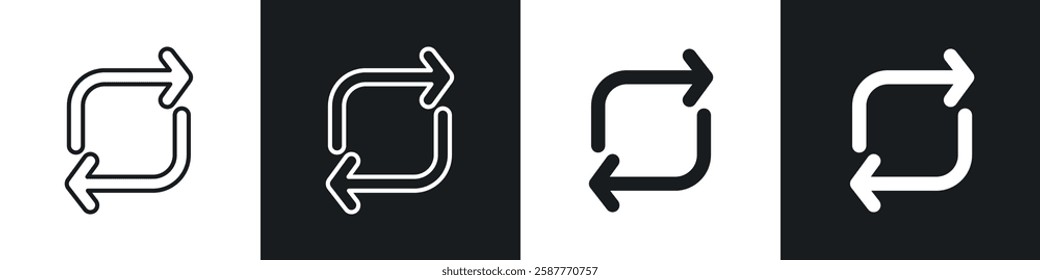 Arrows repeat icon set black and white colors. Graphic Vector icons pack