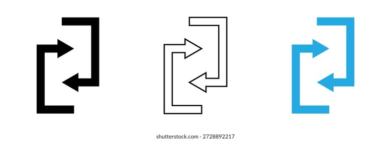 Conjunto de ícones de repetição de setas. símbolo de vetor de rotação longa e repetição. sinal de troca e substituição. ícone de reversão e reciclagem em eps 10.