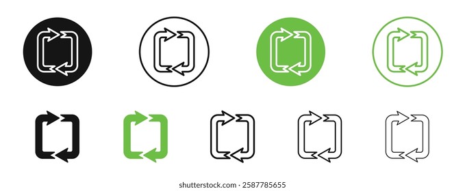 Arrows repeat icons in black and green colors collection
