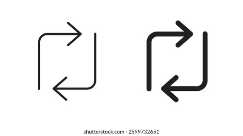 Arrows repeat vector icon set in black color.