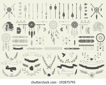 Arrows, ribbons, Indian elements, Aztec borders and embellishments