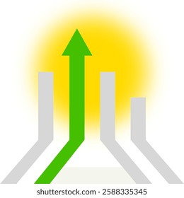 arrows rising on the wall, growth chart or graph investment - booming economic growth breaking record. business arrow target direction concept to success.