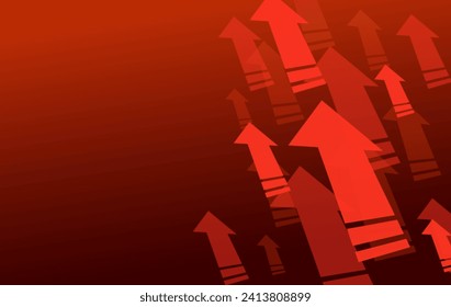 Arrows rising up. Flat, red, design for trading, many arrows going up, rising prices. Vector illustration