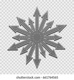Arrows of the road in all directions, on a transparent background. Vector illustration
