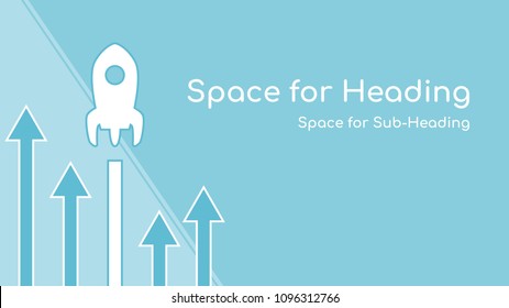 Up arrows and rocket on blue background illustration. Editable stroke, copy space composition, minimal style, growth concept.