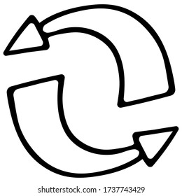 The arrows rotate in a circle. Recycle. Vector illustration. Ecology Icon. Contour on an isolated white background. Doodle style. Sketch. Symbol. Iconography. Illustration for web design, instructions