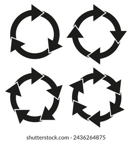 Las flechas giran sin cesar. Signo circular de reciclaje. Emblema ecológico. Ilustración vectorial. EPS 10.