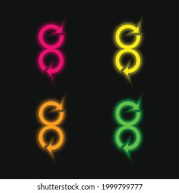 Arrows Rotating In Opposite Directions four color glowing neon vector icon