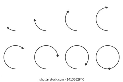 Arrows rotation of angle 45 degree to 360 degree angle