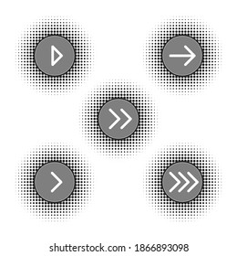 Arrows. Round dots are halftone pointers. Set. Vector design elements.