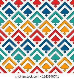 Arrows, scales seamless pattern. Ethnic, tribal print. Squama, chevrons ornament. Repeated arrowhead, triangular shapes background. Native americans ornamental wallpaper. Vector abstract digital paper