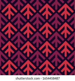 Pfeile, skaliert nahtloses Muster. Ethnische Ausdrucksform, Stammesdruck. Squama, Chevronen-Ornament. Wiederholte Pfeilspitzen, dreieckige Formen, Hintergrund. Indianische Wandteppiche mit Ziergegenständen. Abstraktes Digitalpapier der Vektorillustration