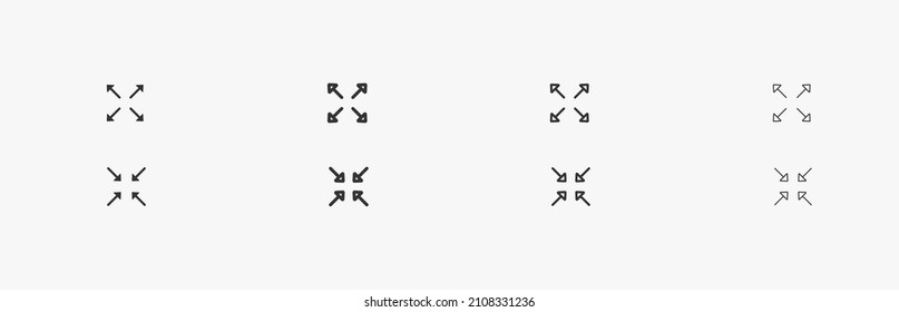 Arrows for scaling and resize icon. Increase and reduce vector line icon isolated on white background
