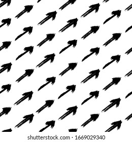 Arrows seamless pattern hand drawn with a brush. Vector Monochrome Grunge texture. Scandinavian background in a simple style for printing on textiles, paper, Wallpaper, print on t-shirts