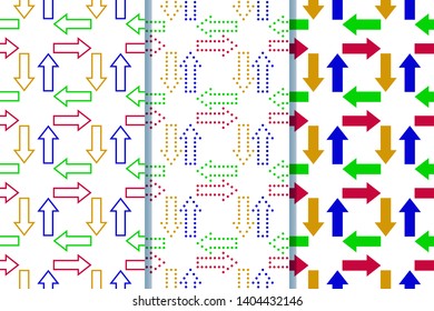 Arrows seamless pattern. Sketch design symbols. Colorful vector illustration. Set of 3 seamless patterns. EPS10