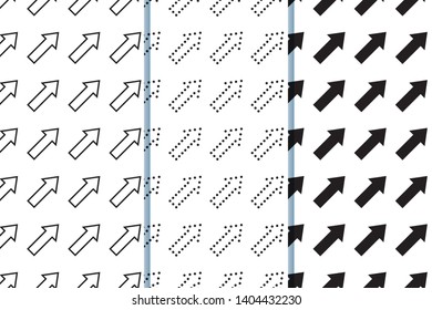 Arrows seamless pattern. Sketch design symbols. Black and white vector illustration. Set of 3 seamless patterns. EPS10