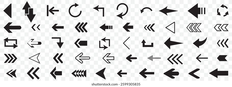 Arrows set of 100 black icons. Arrow icon. Set of circle arrows rotating on white background. Refresh, reload, recycle, loop rotation sign collection. Vector illustration. EPS 10.