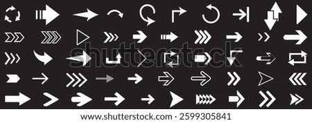 Arrows set of 100 black icons. Arrow icon. Set of circle arrows rotating on white background. Refresh, reload, recycle, loop rotation sign collection. Vector illustration. EPS 10.
