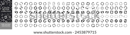 Arrows set of 144 black icons. Set of circle arrows. Vector elements. Black loading