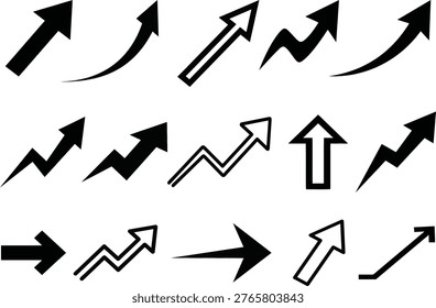 arrows, set, 15, black, icons, arrow, icon, vector, collection, cursor, modern, simple, illustration