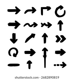  Pfeile mit 16 schwarzen Symbolen. Pfeilsymbol. Pfeilvektorsammlung. Pfeil. Cursor Moderne einfache Pfeile. Vektorgrafik.