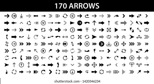 Arrows set of 170 black icons. Arrow icon. Arrow vector collection. Arrow. Cursor. Modern simple arrows. Vector illustration.