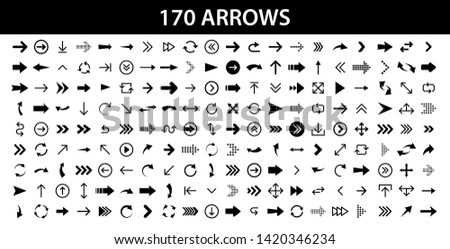 Arrows set of 170 black icons. Arrow icon. Arrow vector collection. Arrow. Cursor. Modern simple arrows. Vector illustration.