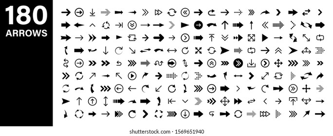 Arrows Set 180 Black Icons Arrow Stock Vector Royalty Free 1569651940