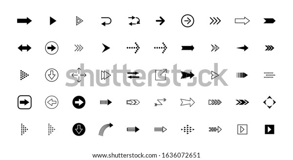 Arrows set of 50\
icons. Arrow black vector icon rectangular, round, with rotation.\
Simple flat\
illustration.