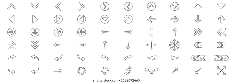 Arrows set of 60 line icons.Arrow icon. Arrow vector collection. Arrow. Cursor. Modern simple arrows. Vector illustration.