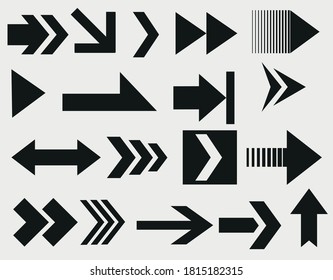 Filas marcadas. Colección de iconos de flecha. Establece flechas o diseño web diferentes. Estilo plano de flecha aislado en fondo blanco - vector de stock.