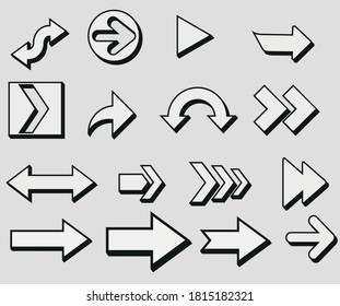 Filas marcadas. Colección de iconos de flecha. Establece flechas o diseño web diferentes. Estilo plano de flecha aislado en fondo blanco - vector de stock.