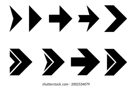 Filas marcadas. Colección de iconos de flecha. Establece flechas o diseño web diferentes. Estilo plano de flecha aislado en fondo blanco - vector de stock.