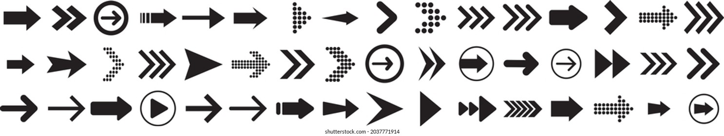 Arrows set. Arrow icon collection. Arrows big black set icons. Arrow icon. Arrow vector collection. Arrow. Cursor. Modern simple arrows. Vector illustration