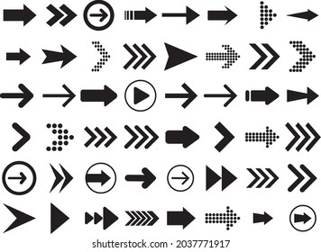 Filas marcadas. Colección de iconos de flecha. Flechas grandes iconos de conjunto negro. Icono de flecha. Colección vectorial de flecha. Flecha. Cursor. Modernas flechas simples. Ilustración del vector