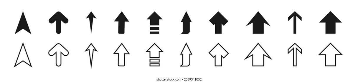Filas marcadas. Colección de iconos de flecha. Establece flechas o diseño web diferentes. Estilo plano de flecha aislado en fondo blanco - vector de stock.
