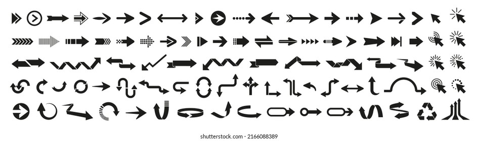 Arrows set. Arrow icon collection. Set different arrows or web design. Arrow flat style isolated on white background