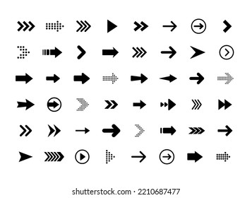 Filas marcadas. Colección de iconos de flecha. Establece flechas o diseño web diferentes. Estilo de flecha plana aislado en fondo blanco - vector 10 EPS.