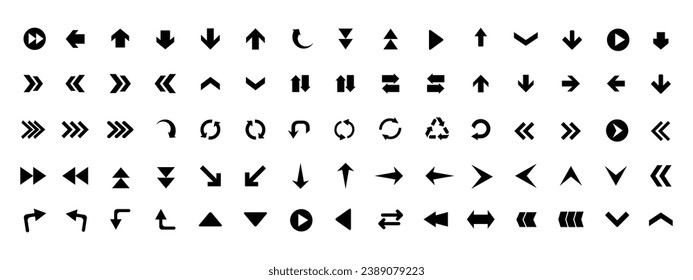 Arrows set. Arrow icon collection. Set different arrow designs. Arrow. Cursor. Modern simple arrows. Arrow flat style isolated on a white background