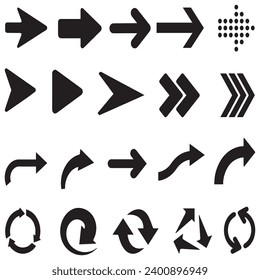 Filas marcadas. Colección de iconos de flecha. Establece flechas o diseño web diferentes. Estilo de flecha plana aislado en fondo blanco.  Ilustración vectorial simple moderna Icono de flecha Set. Colección de flechas diferentes.