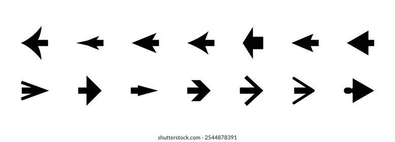 Arrows set. Arrow icon collection. Set different arrows or web design. Arrow flat style isolated on white background. EPS 10.