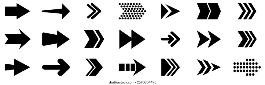 Arrows set. Arrow icon collection. Cursor. Collection different arrow signs. Black arrows icons. Different cursor arrow direction symbols in flat style.